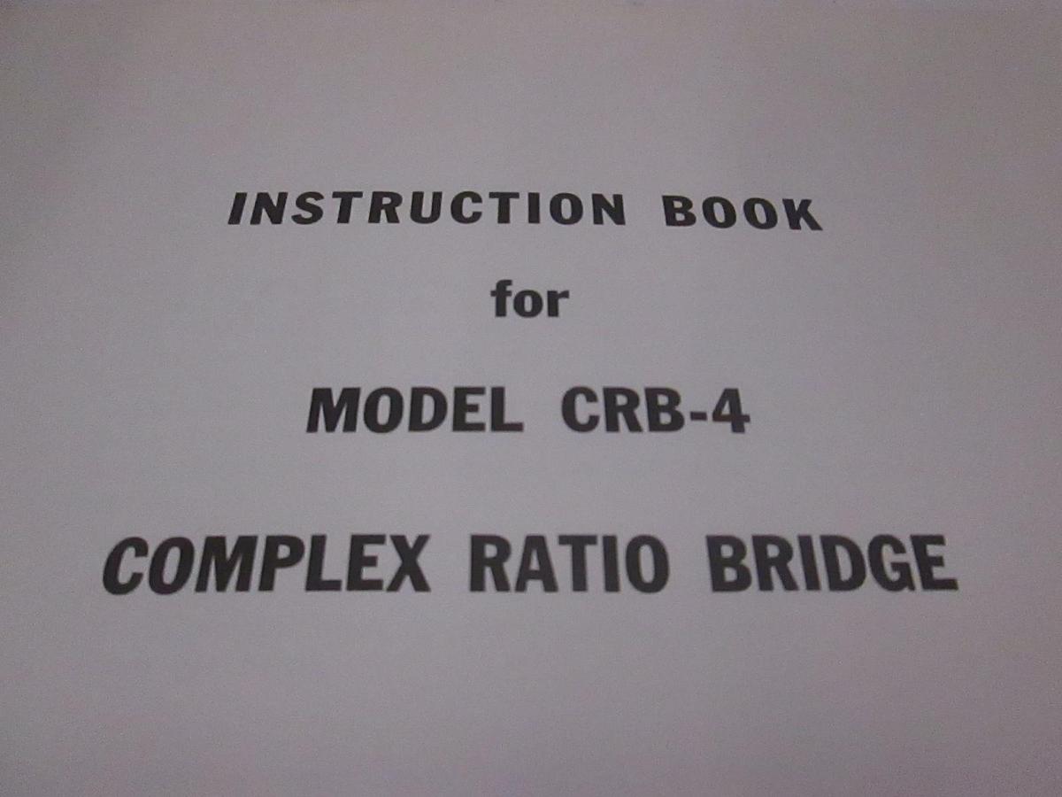 Used Gertsch Model CRB-4 Complex Ration Bridge Instruction Book, Used