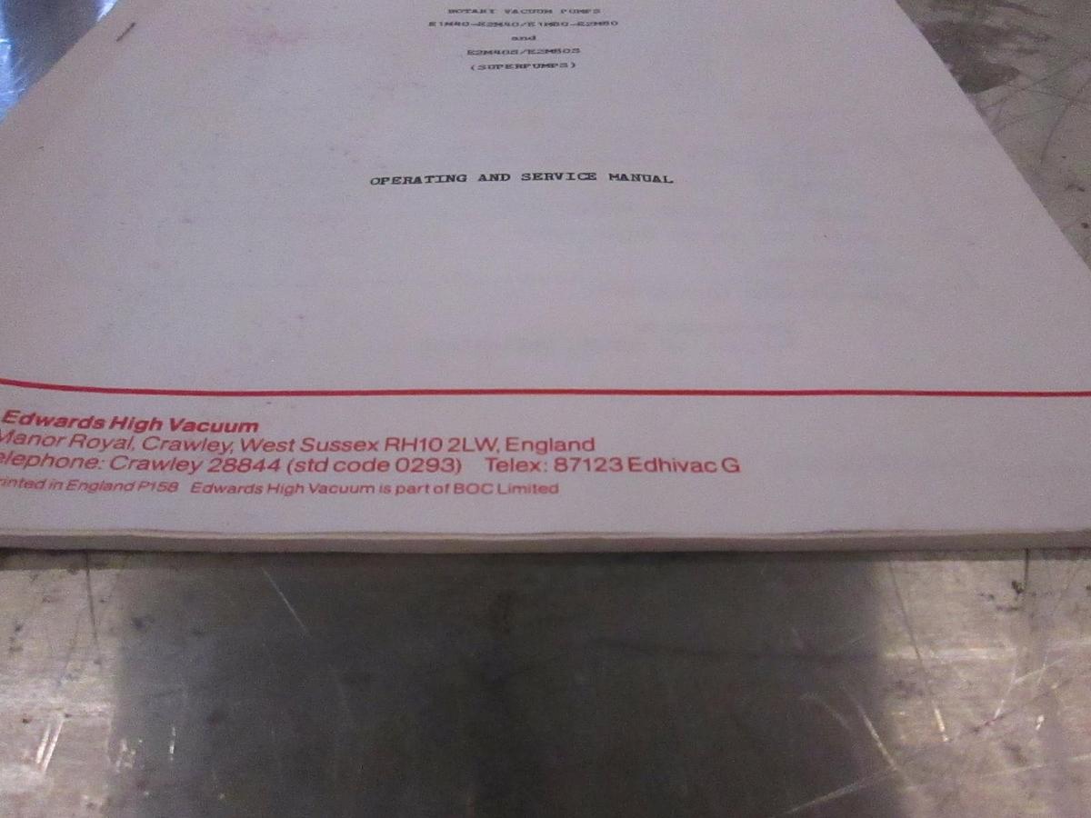 Used Edwards Rotary Vacuum Pumps (Superpumps) Operating and Service Manual, Used