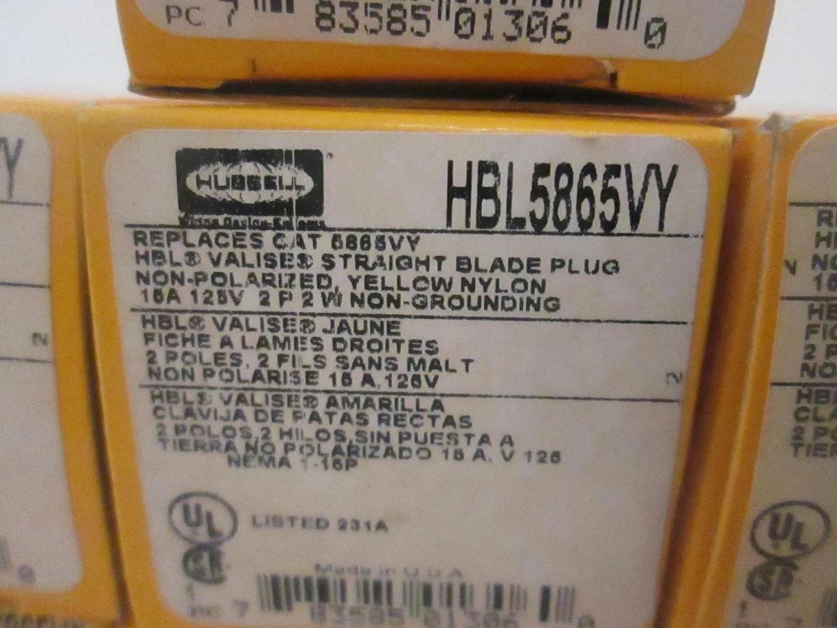Hubbell, Straight Blade Plug, HBL5865VY, New, Lot of 7