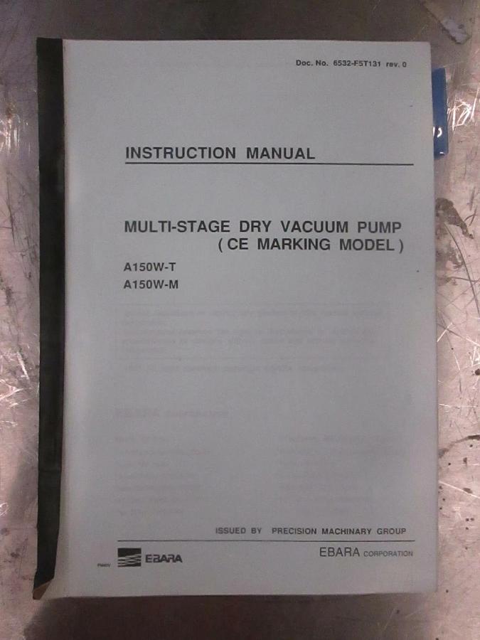 Used Ebara Multi-Stage Dry Vacuum Pump Manual, 6532-F5T131, Used