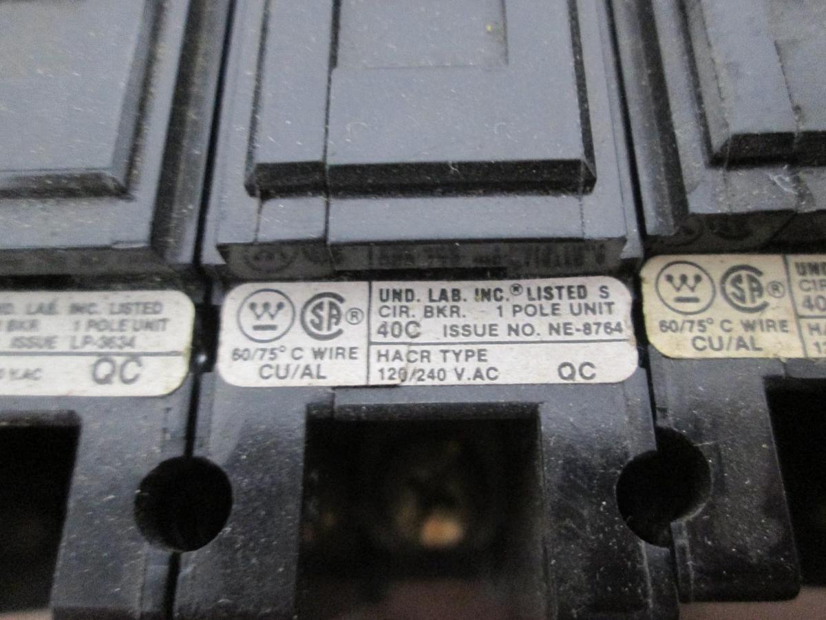 Used Westinghouse, HACR Type, Single Pole Circuit Breaker, 10A, Used, Lot of 3