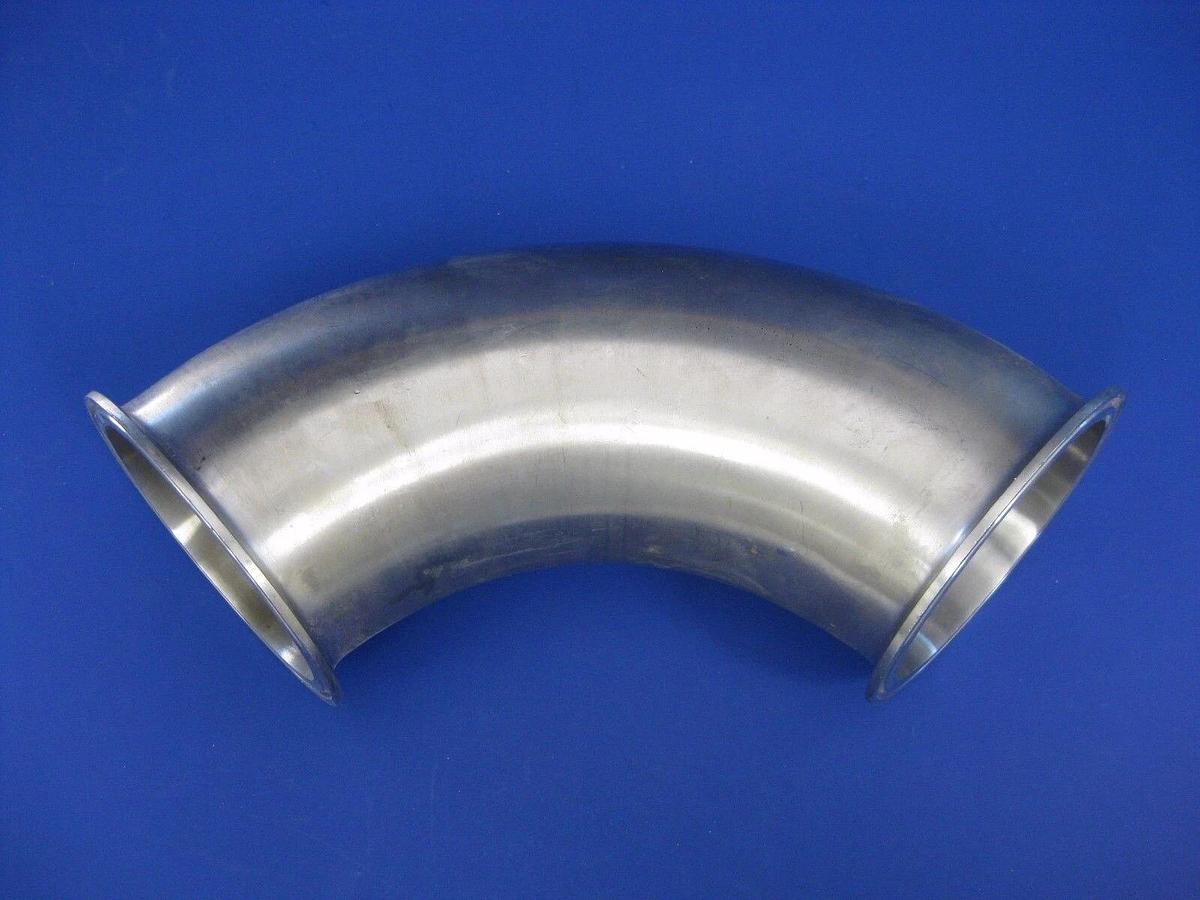 Used Stainless Steel 90° Elbow Vacuum Fitting with 4" Sanitary Flange, Used