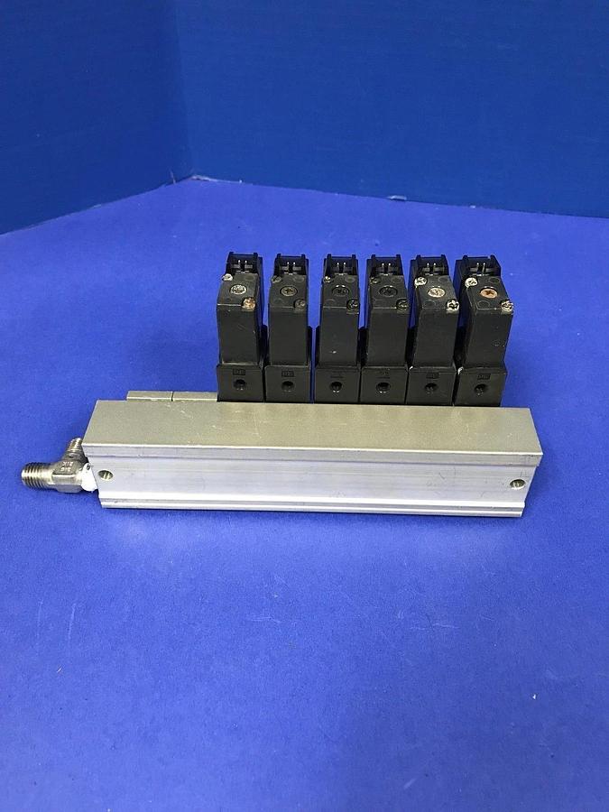 Used SMC NVZ512 Solenoid  Valve Manifold Assembly, with 6 Valves, Used