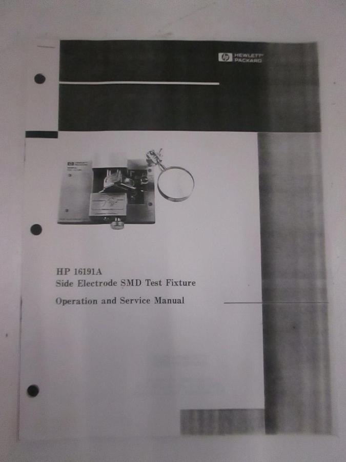 Used HP 16191A Side Electrode SMD Test Fixture Operation/ Service Manual, Used