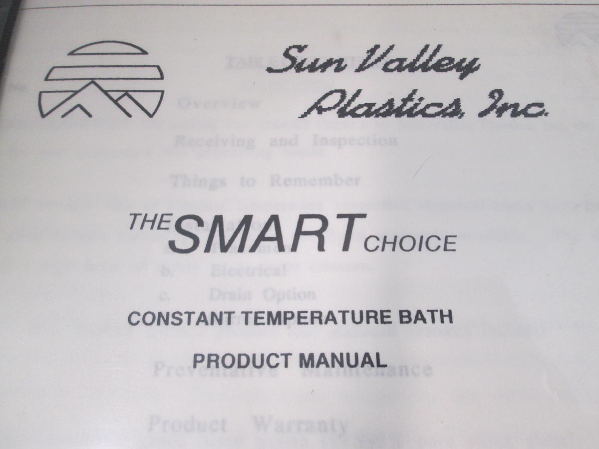 Used Sun Valley Plastics, Constant Temperature Bath Product Manual, Used