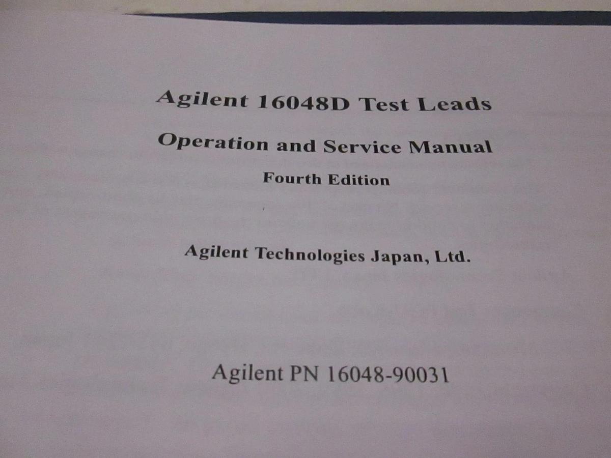 Used Agilent 16048D Test Leads, Operation and Service Manual, Used