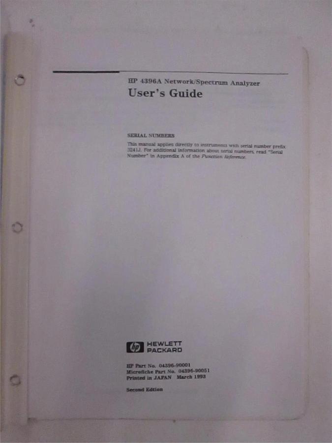 Used HP Model 4396A Network/Spectrum Analyzer User's Guide, Used