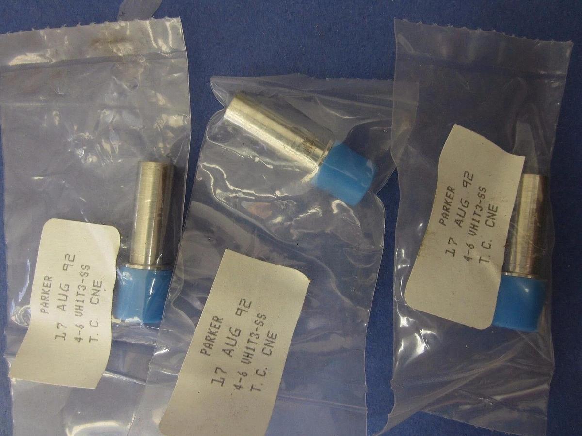 Used PARKER  VacuSeal Gland Fitting 4-6 V1T3-SS, 6mm, Short Tube Butt Weld - LOT of 3