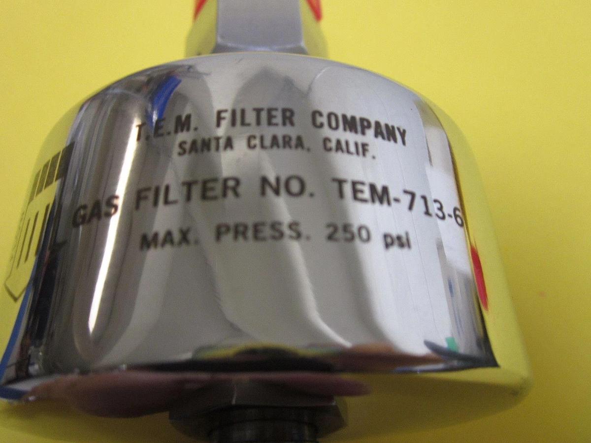 Used T.E.M. Gas Filter TEM-713-6, 1/2" Male/Female VCR Fittings, Glass Fiber Filter