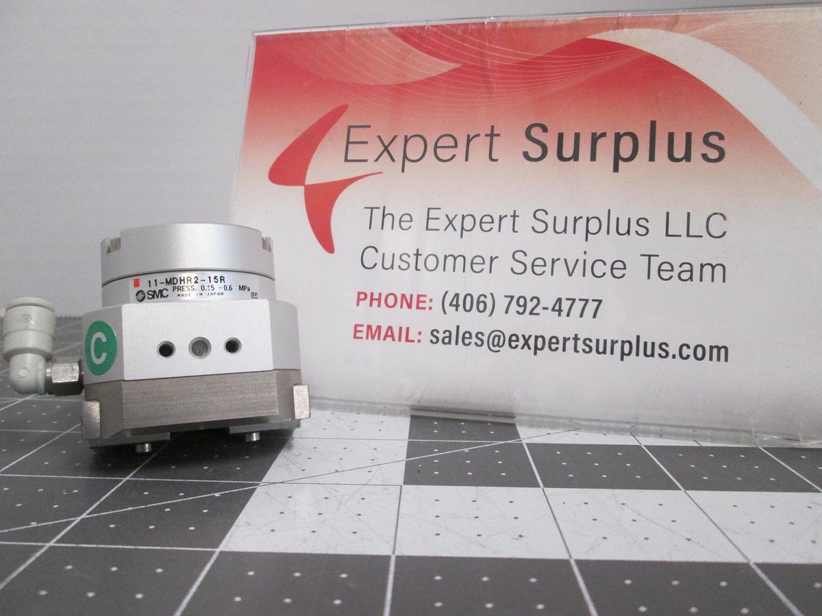 Used SMC 11-MDHR2-15R Clean Series 2-Finger Rotary Actuated Pneumatic Air Gripper
