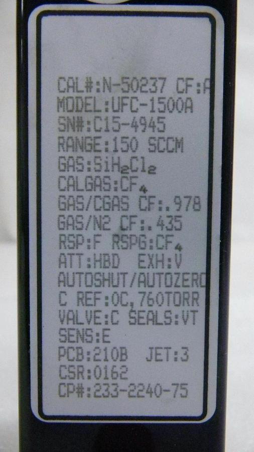 Used Unit UFC-1500A, Mass Flow Controller, Gas- SiH2Cl2, Range- 150 SCCM, 1/4" M I/O