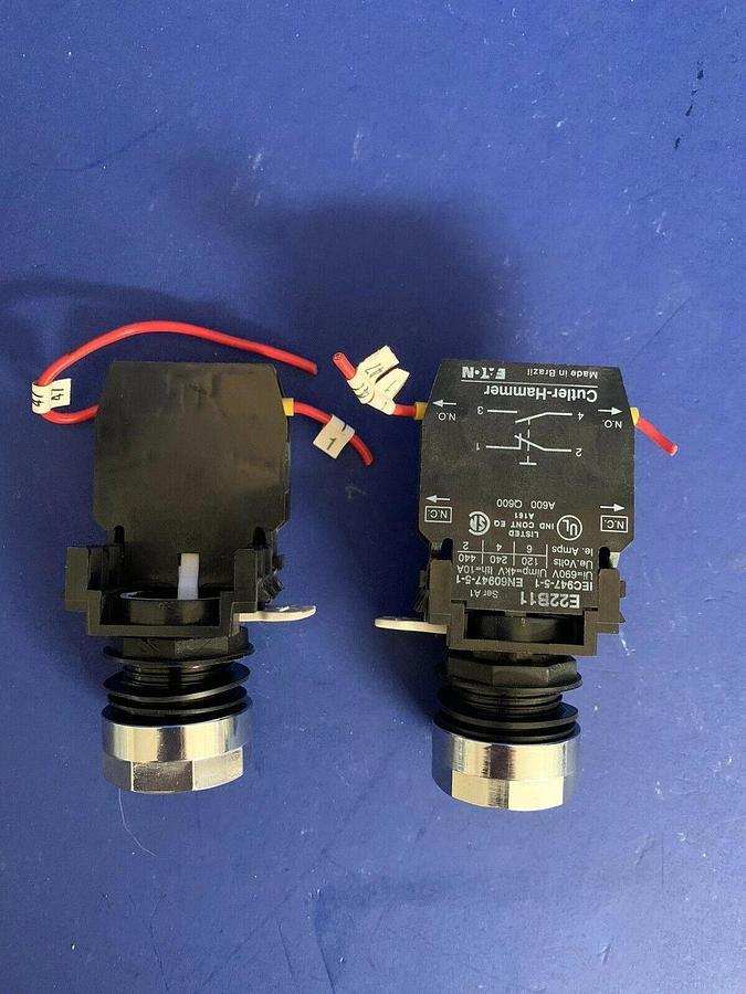 Used Cutler-Hammer E22B11 Contact w/ Black Flush Push Button, Lot of 2 Used