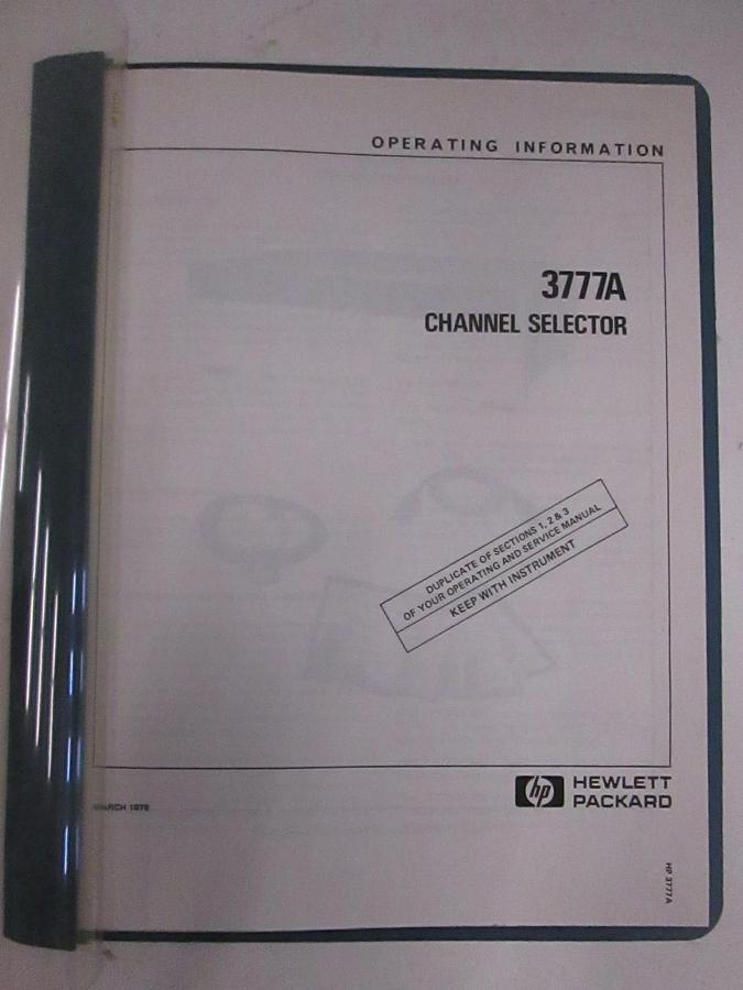 Used HP 3777A Channel Selector, Operating Information, Used