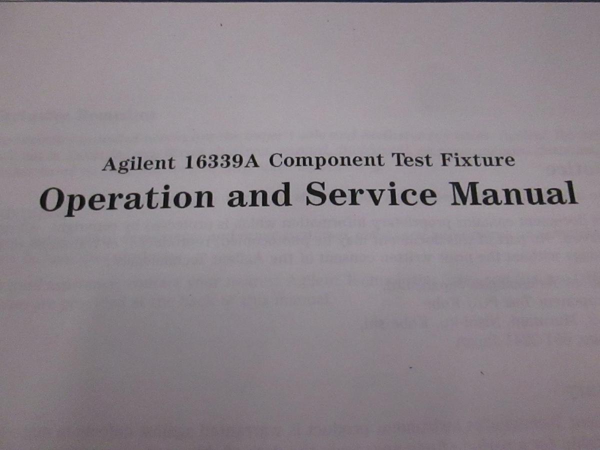 Used Agilent 16339A Component Test Fixture, Operating and Service Manual, Used