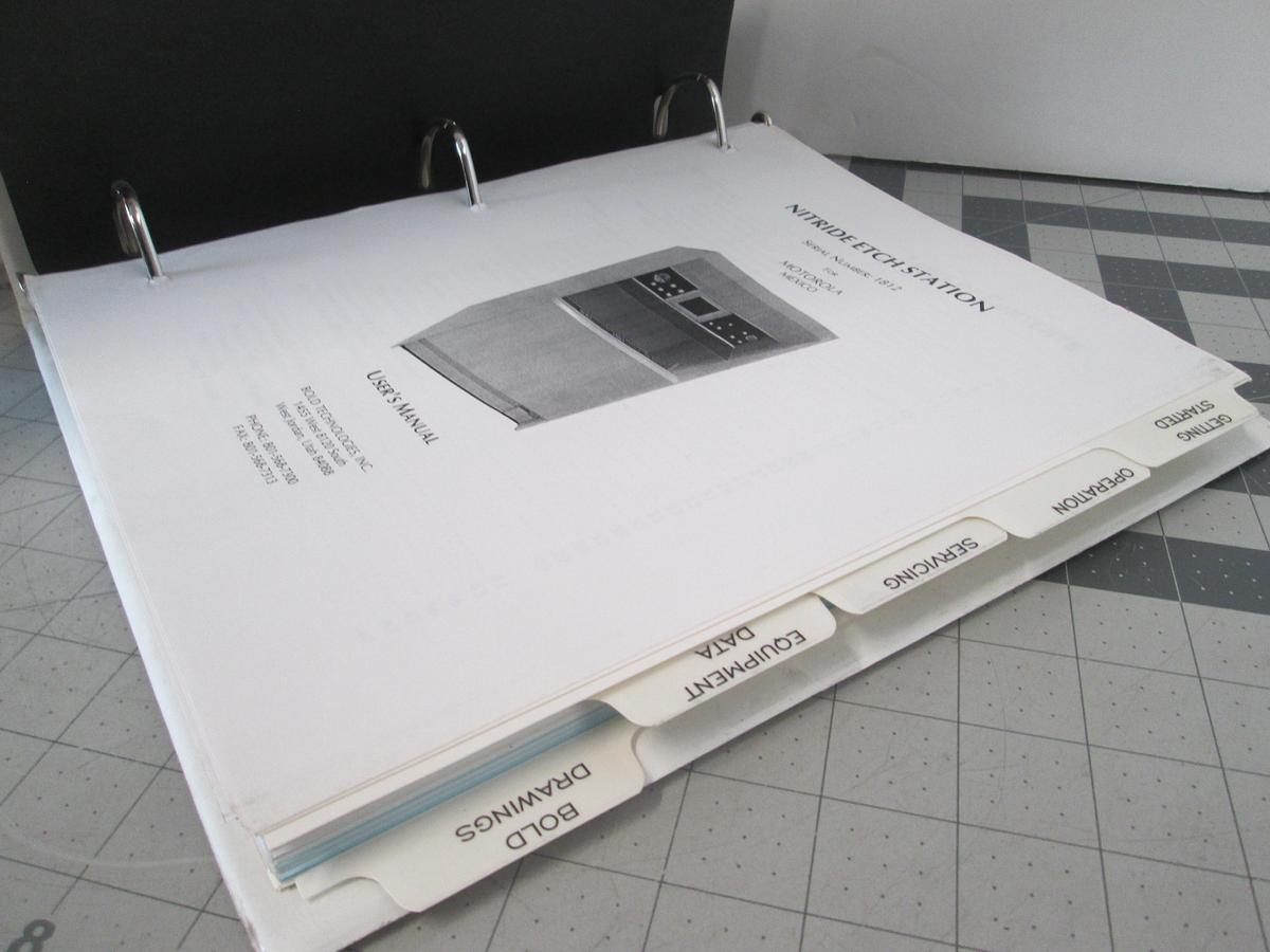 Used Bold Technologies, 1812, Nitride Etch Station, User Manual, Used