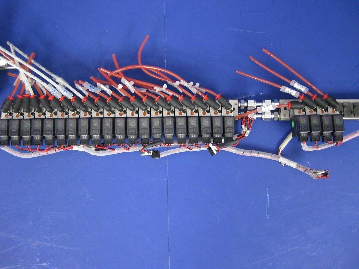 Used SMC 10-VZ110 Valve Assembly w/ 24 Valves, 2 Manifolds, Regulator, Press. Switch