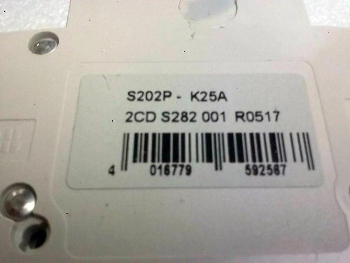 Used ABB S202 P K25A Circuit Breaker, 2Pole, Used
