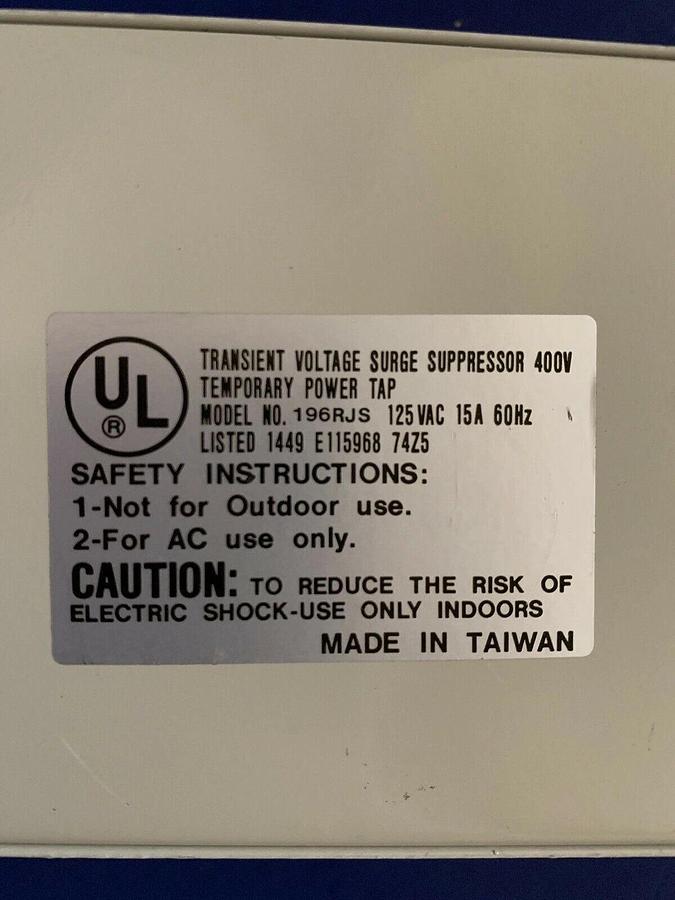 Used Transient Voltage Surge Suppressor Power Strip Model 196RJS, Used