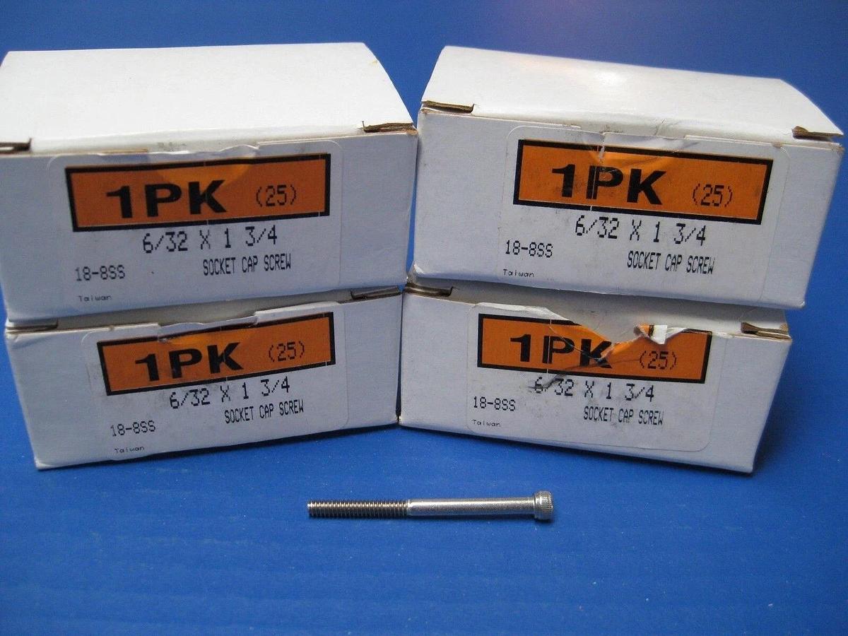 Used 6/32 x 1 3/4"  Socket Head Cap Screw, Lot of 100 Pieces