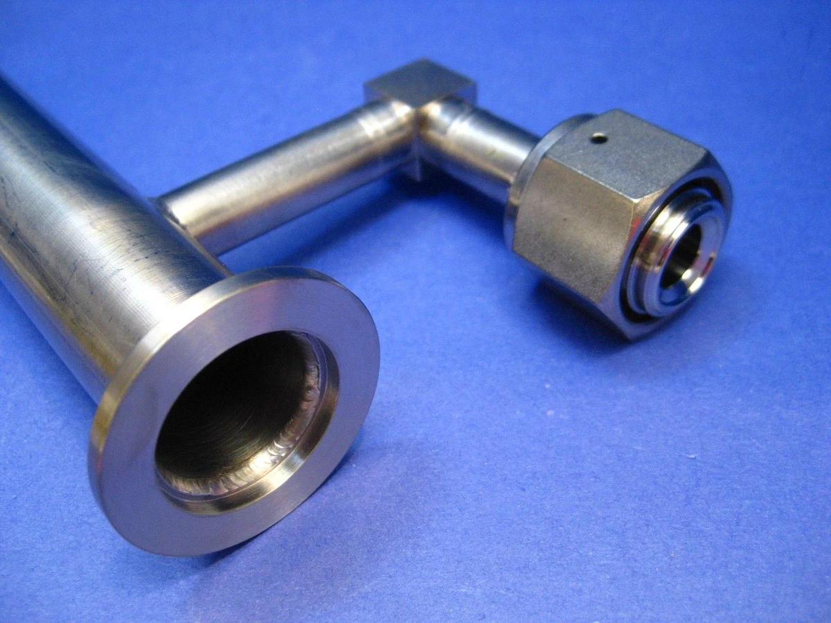 Used Vacuum Tube Weldment,14.5" SS Pipe NW25 Flanges w/ 1/2" FVCR Port New