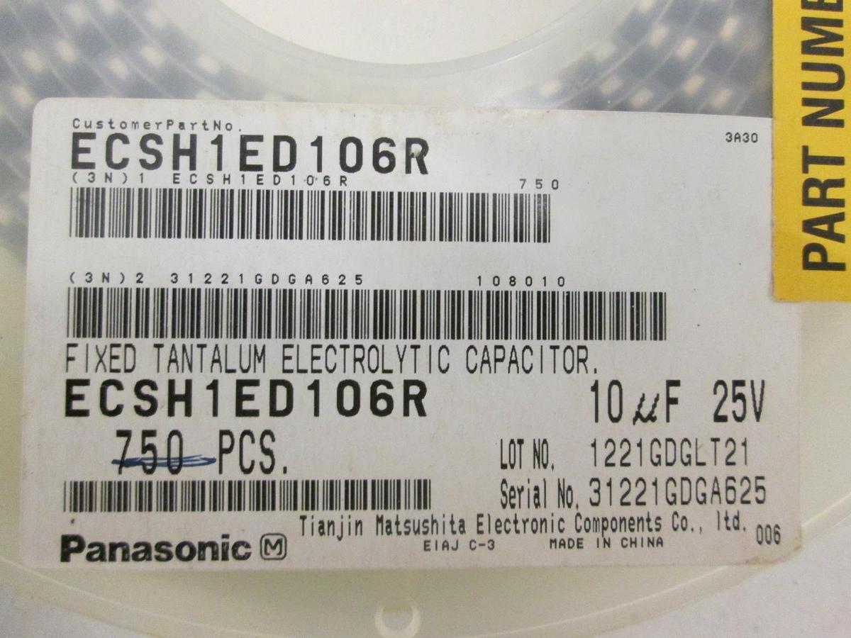 Panasonic, Fixed Tantalum Electrolytic Capacitor, ECSH1ED106R, New, Lot of 340