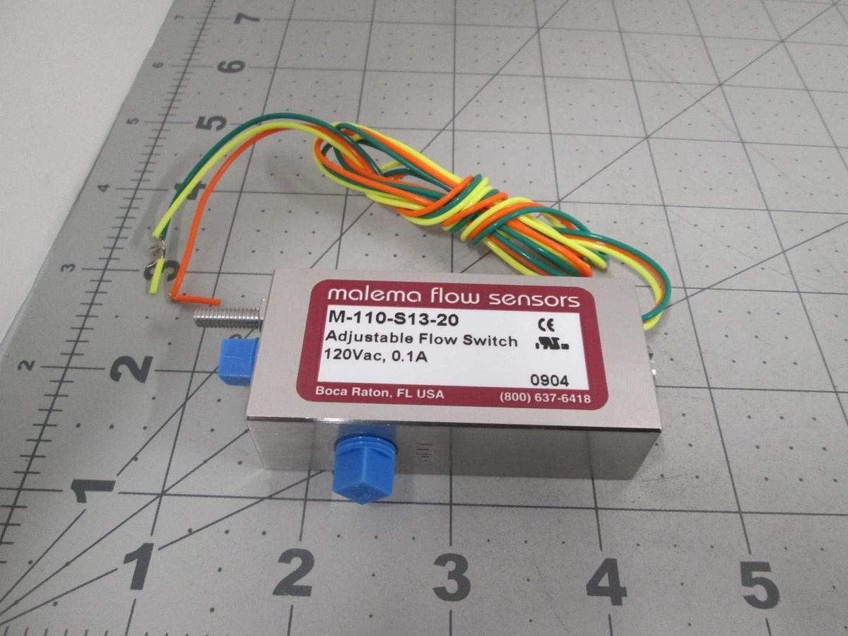 Malema Flow Sensors, M-110-S13-20, Adjustable Flow Switch, 120VAC, New