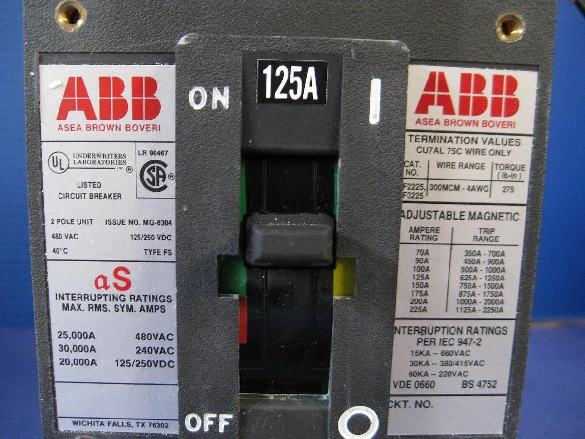 Used ABB UXAB 717520 R 999 CIRCUIT BREAKER, 2P, 125A, Used