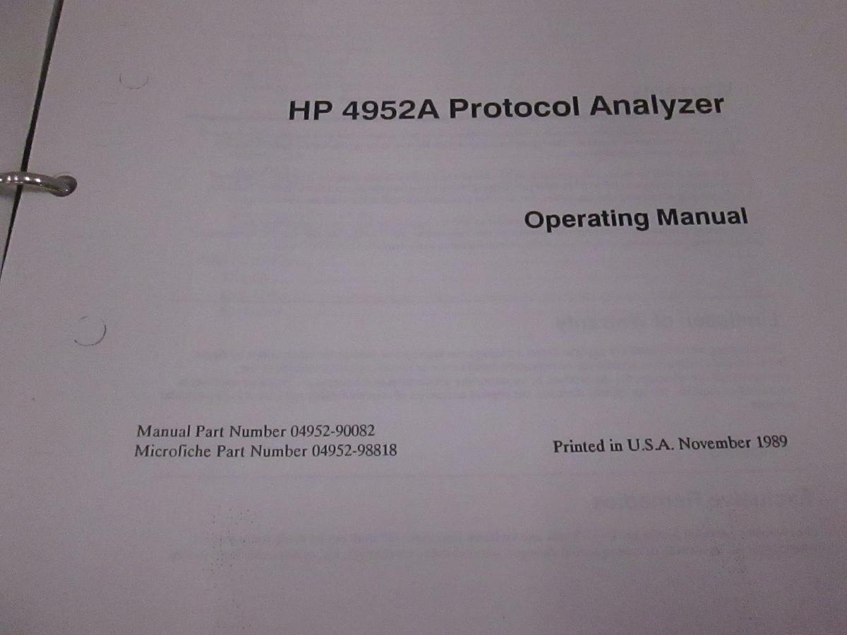 Used HP Model 4952A Protocol Analyzer Operating Manual, Used