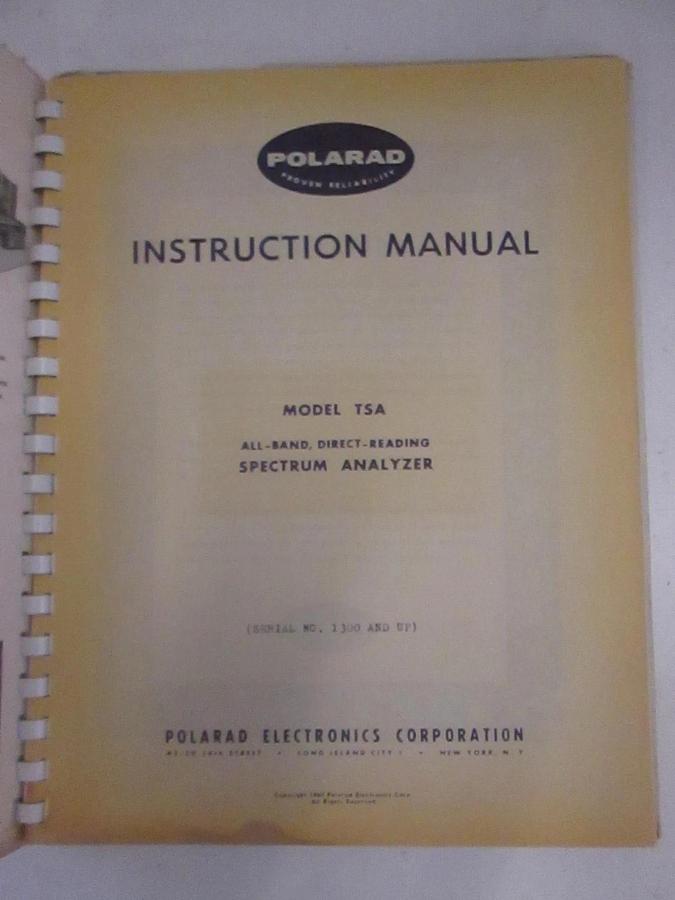 Used Polarad Model TSA Spectrum Analyer Instruction Manual, Used