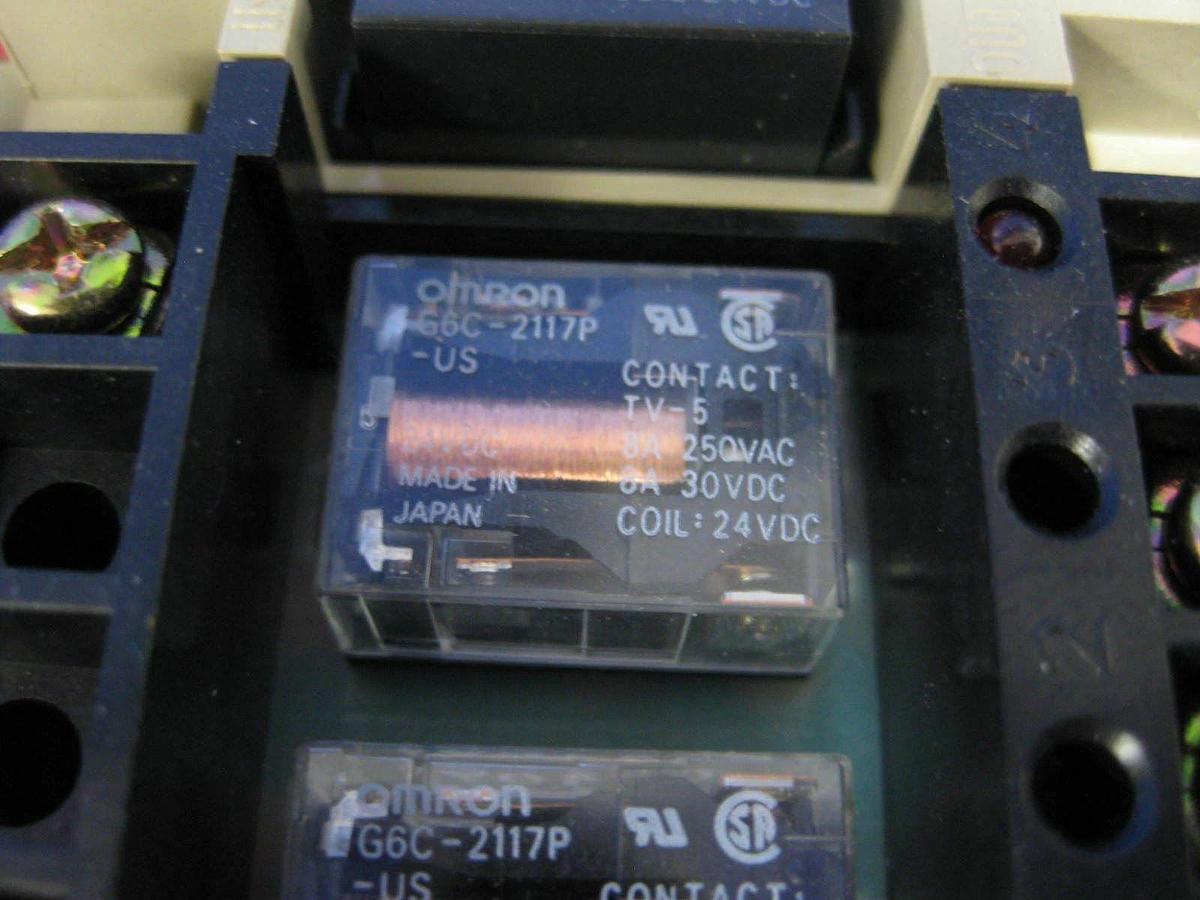Used OMRON Relay Assy w/ G6B-1114P Relays and G6C-2117P Power Relays, Track Mount