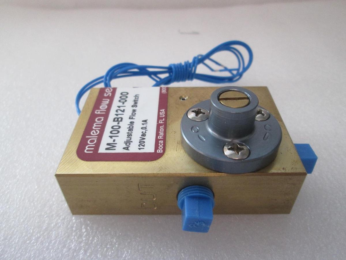 Malema Flow Sensor, M-100-B121-000, Adjustable Flow Switch, 120Vac, New