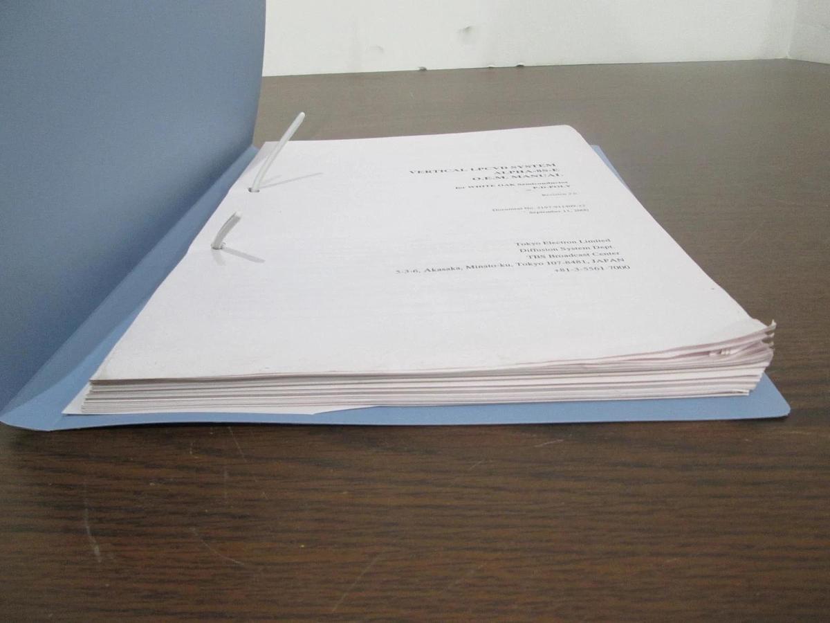 Used Tokyo Electron, ALPHA-8S-E, P-D-Poly, O.E.M. Manual, Used