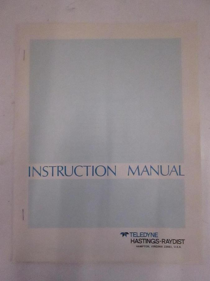 Used Teledyne Hastings SV-1C Vacuum Gauge Instruction Manual, Used