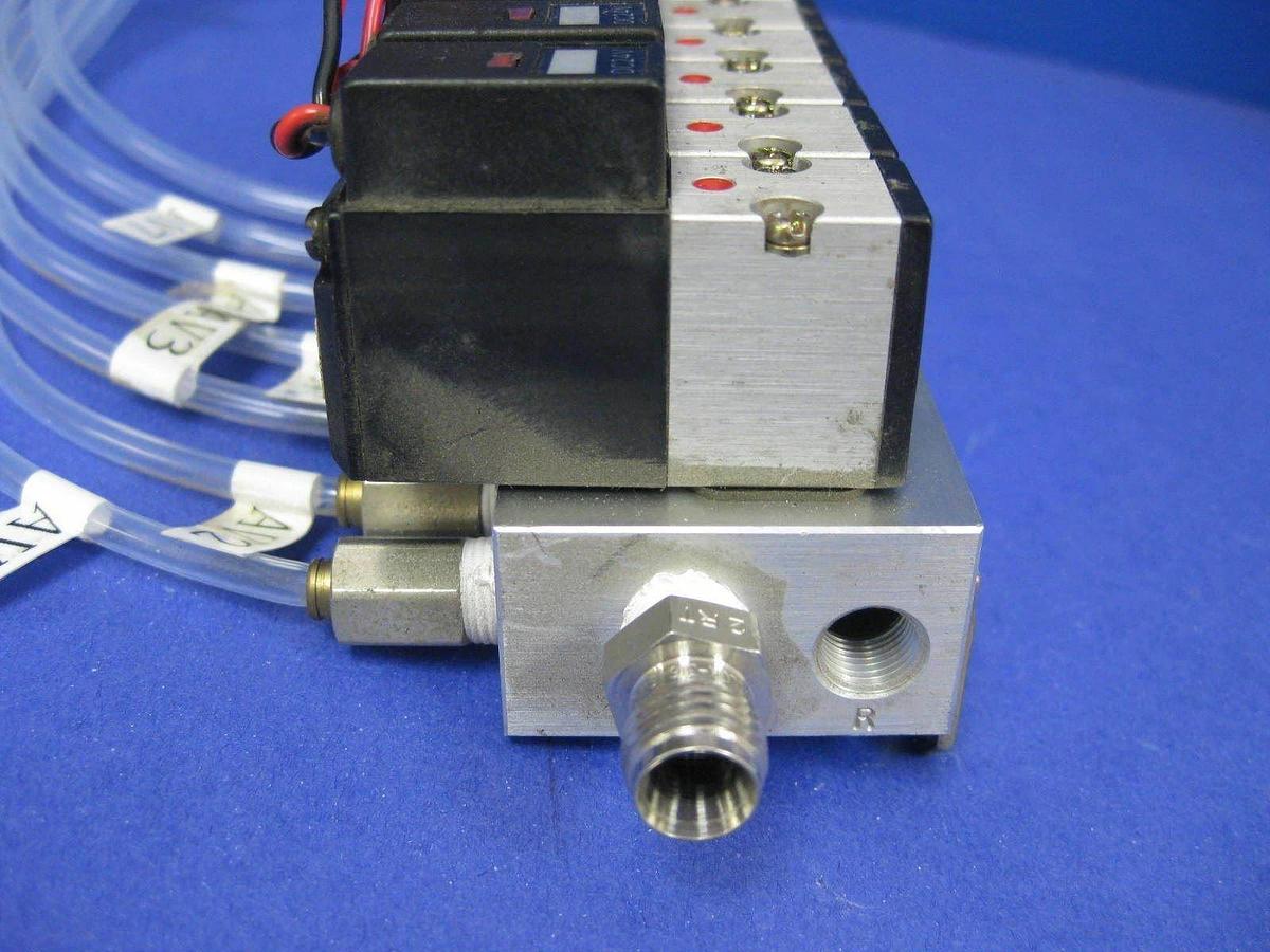 Used Koganei A030E1 Solenoid Valve Manifold Assembly - 7 Valves, Used