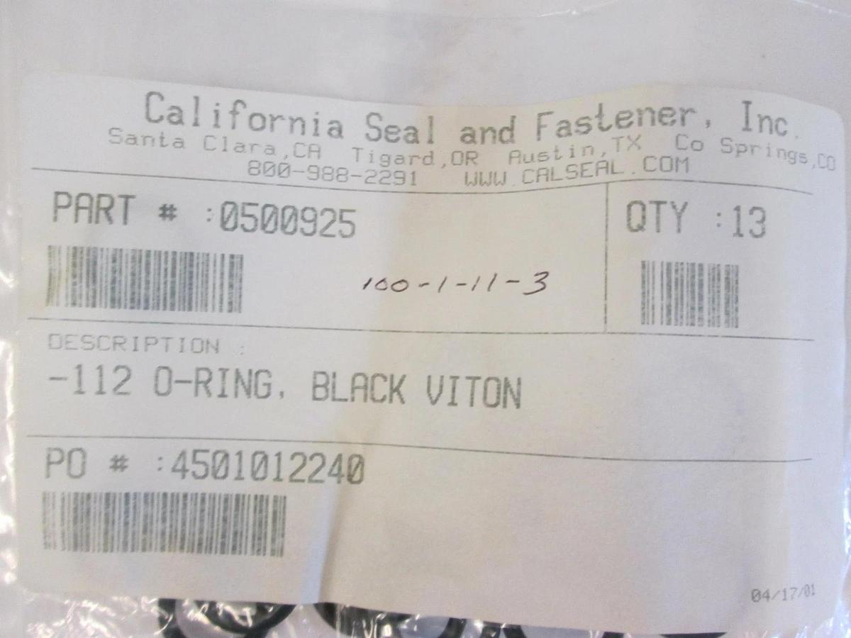 California Seal, 0500925, Silicone Black Viton -112, O-Ring Lot of 31