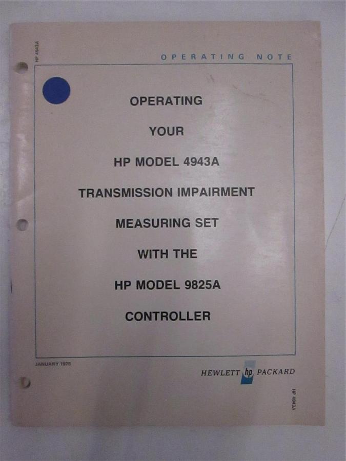 Used HP Model 4943A Measuring Set with Model 9825A Controller Operating Note, Used