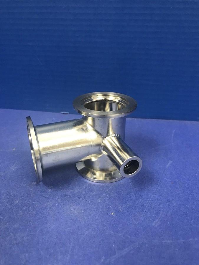 Stainless Steel Vacuum Tube / Pipe TEE, NW40 Flanges and 1/2" Tube Port, New