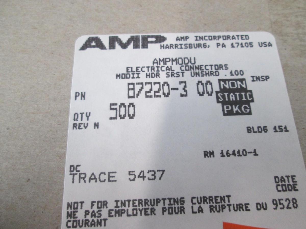 AMP, B7220-3 00, Board Connector Header, 3 Pos, 1 Row, Gold, New, Lot of 900