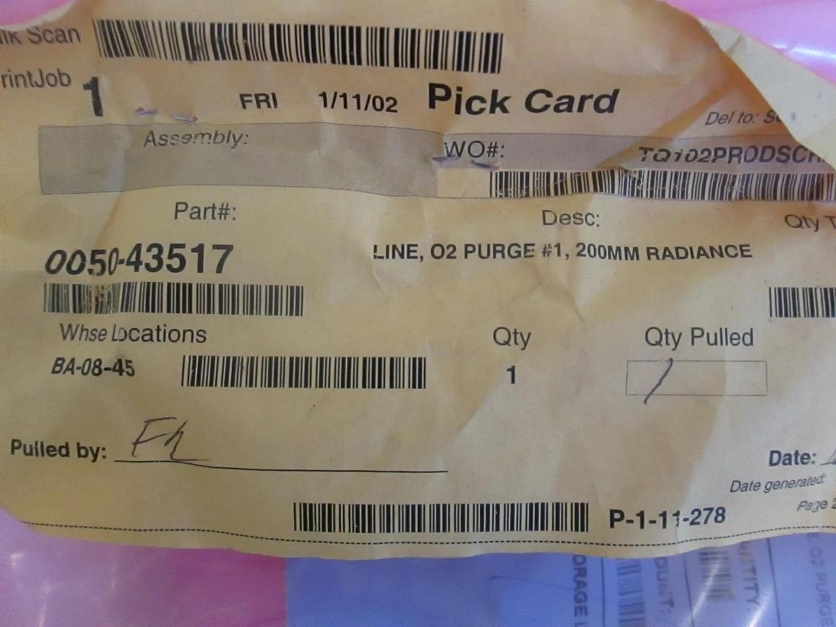 Used AMAT, 0050-43517, Line O2 Purge #1, 200MM Radiance, New