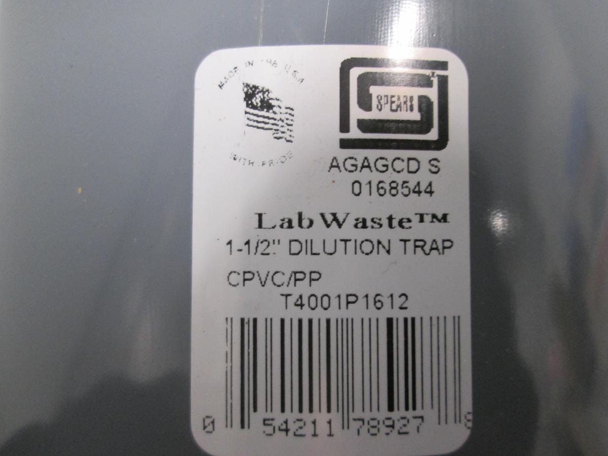Used Spears LabWaste, T4001P1612, 1-1/2" CPVC Polypropylene Dilution Trap