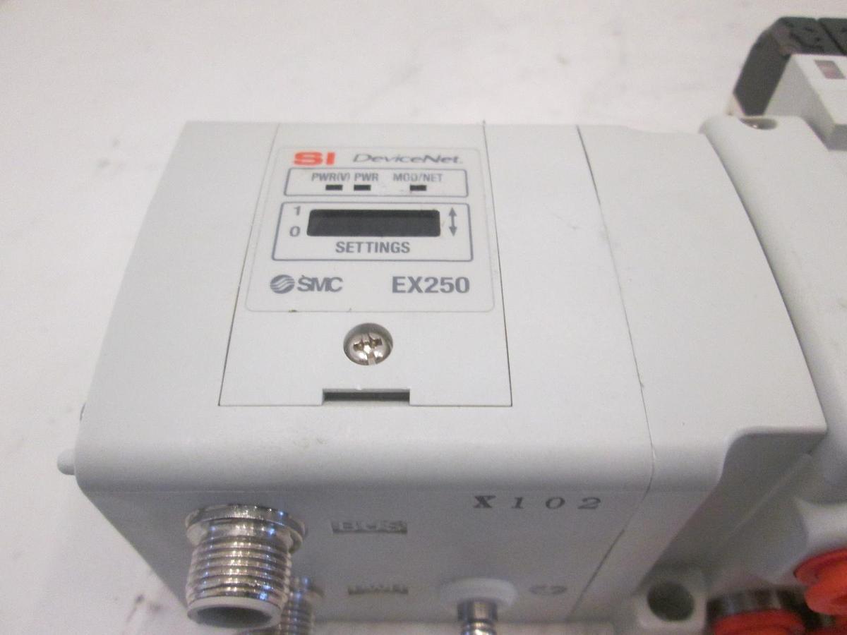 Used SMC, EX250, DeviceNet Interface Module Assy w/ 14 Valves, VQC1101NY-5, Used