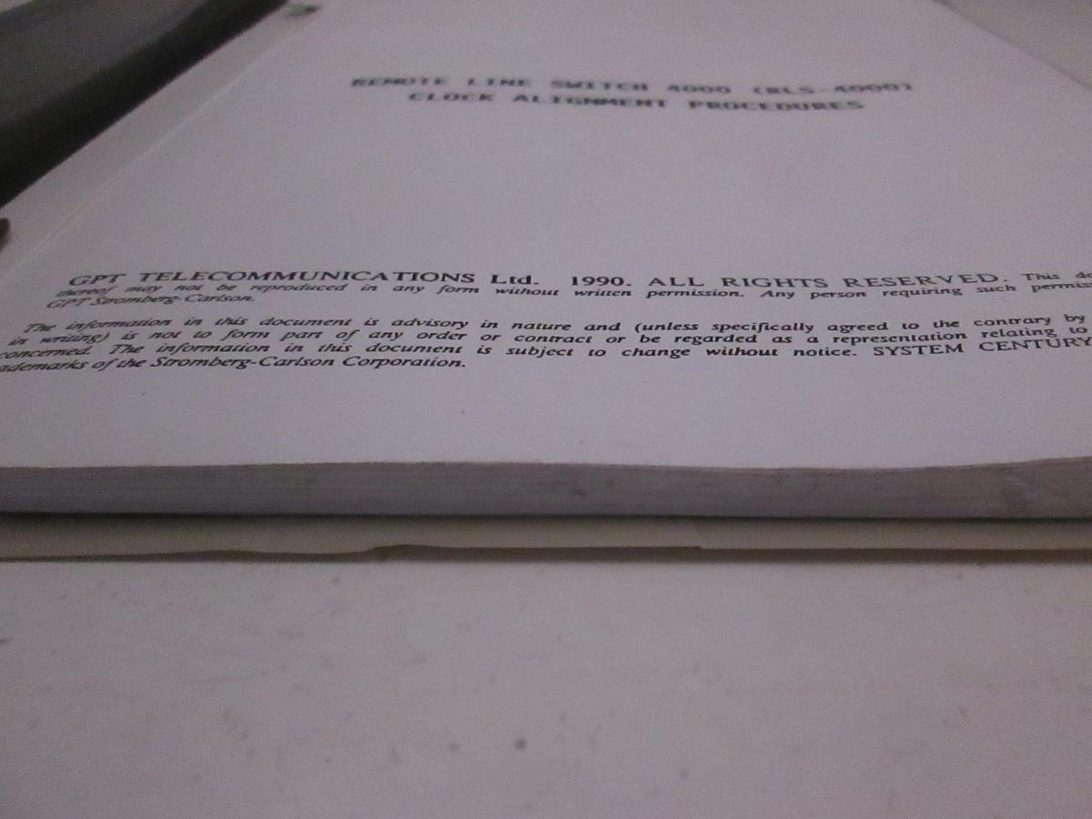 Used Stromberg-Carlson Remote Line Switch 4000 Clock Alignment Procedures, Used