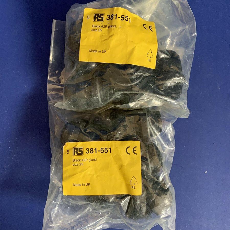 RS 381-551 Black A2P Nylon Cable Gland M25, Lot of 10 New