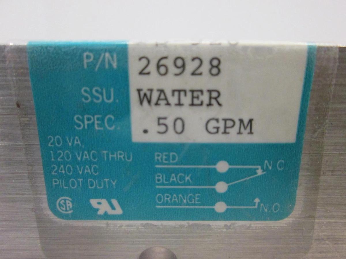 Used GEMS Sensors Type FS-928, Piston Type Flow Switch, .50 GPM Water, Used