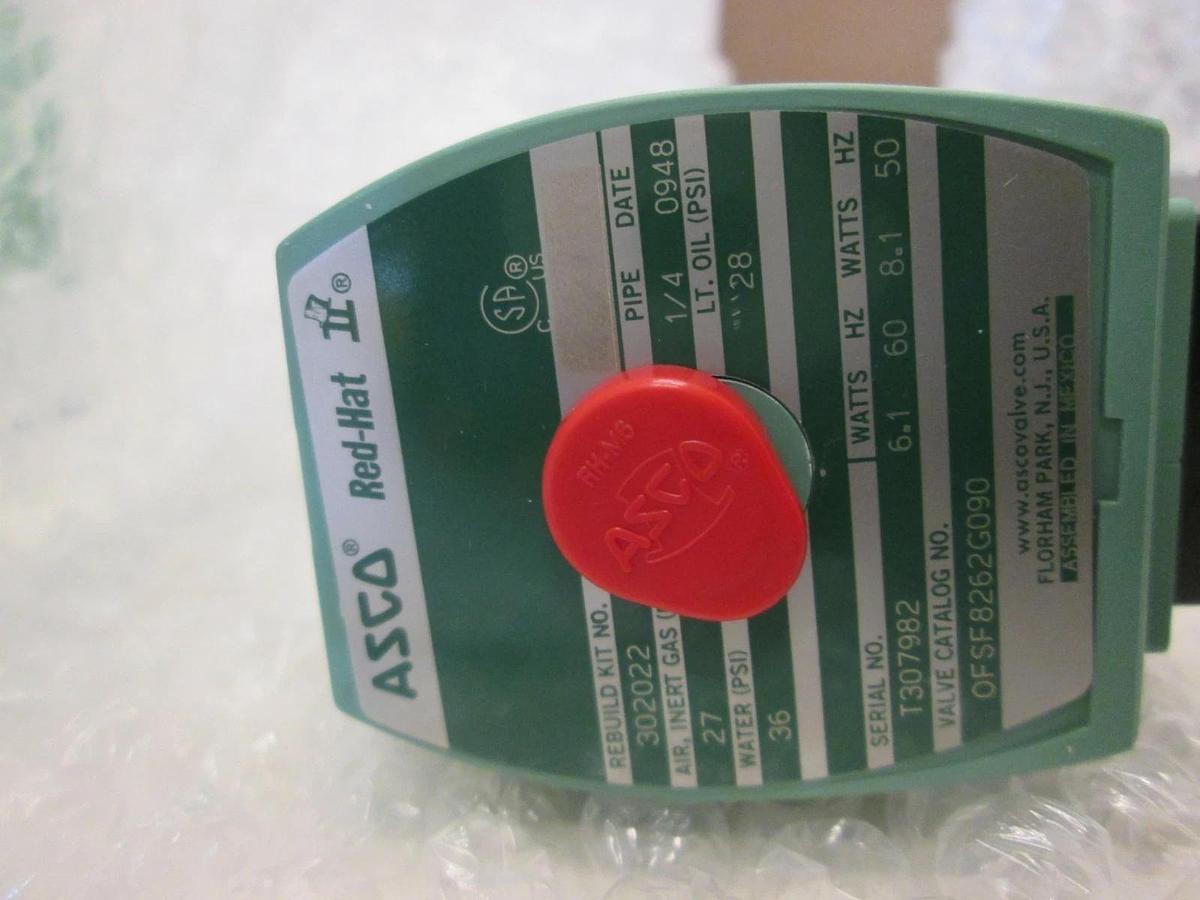 Asco Red Hat, 2 Way Solenoid Valve, 6W, 120VAC, 9/32", 27 PSI, OFSF8262G090, New