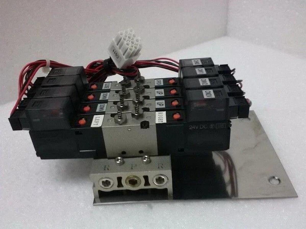 Used TEL Loader Unit, SMC 10-VZ3223 Pneumatic Valve Assembly w/ 4 Valves, Used