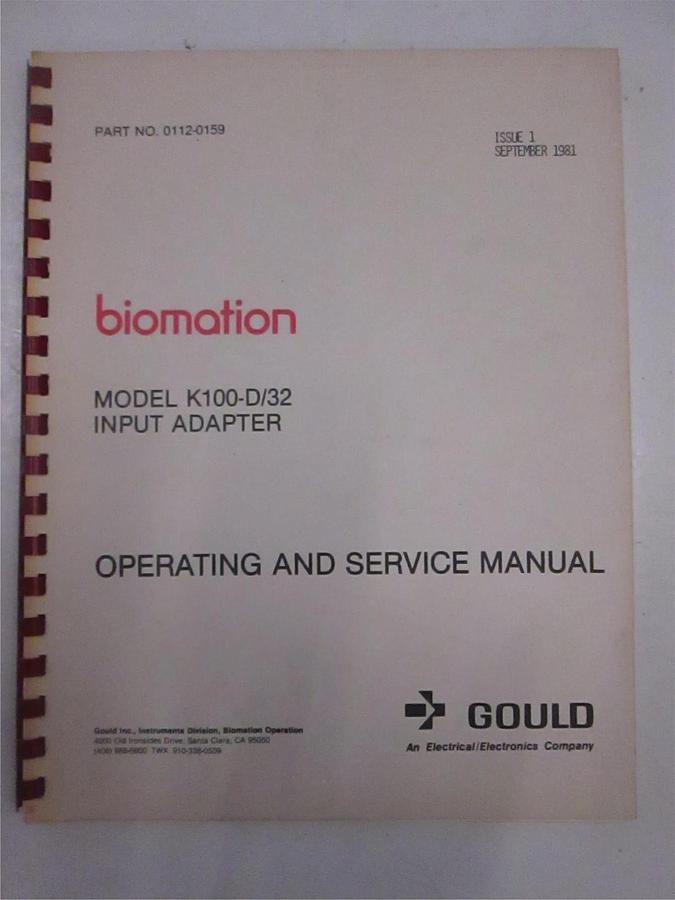 Used Gould Model K100-D/32 Input Adapter Operating and Service Manual, Used