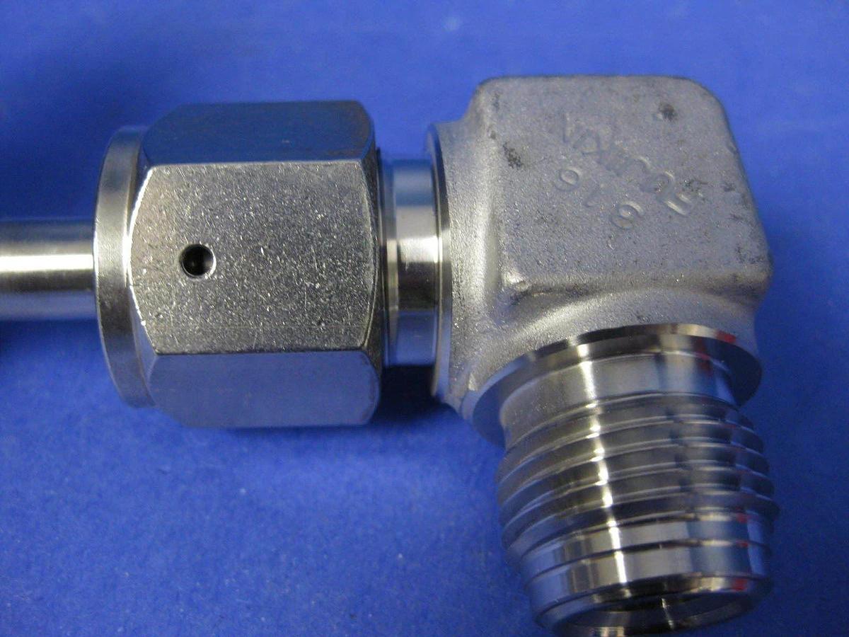 Used Fujikin Valve Assy with 1/2" Tube and Elbow Extention, 1/2" FVCR x 1/2" MVCR