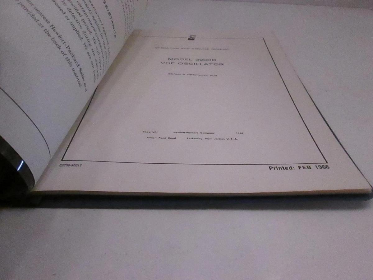 Used HP Model 3200B VHF Oscillator Operating And Service Manual, Used