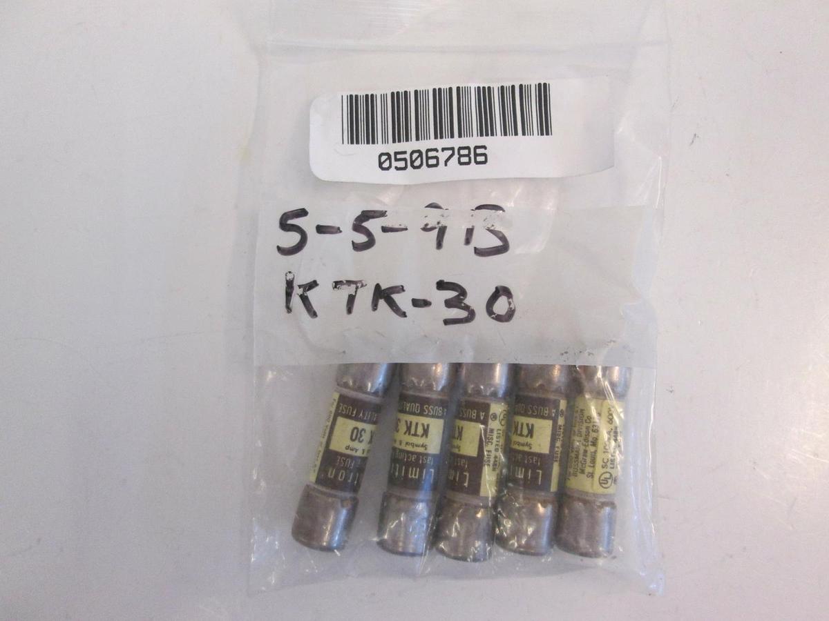 Used Bussman Limitron KTK-30 Fuses, 30A, Lot of 5, Used